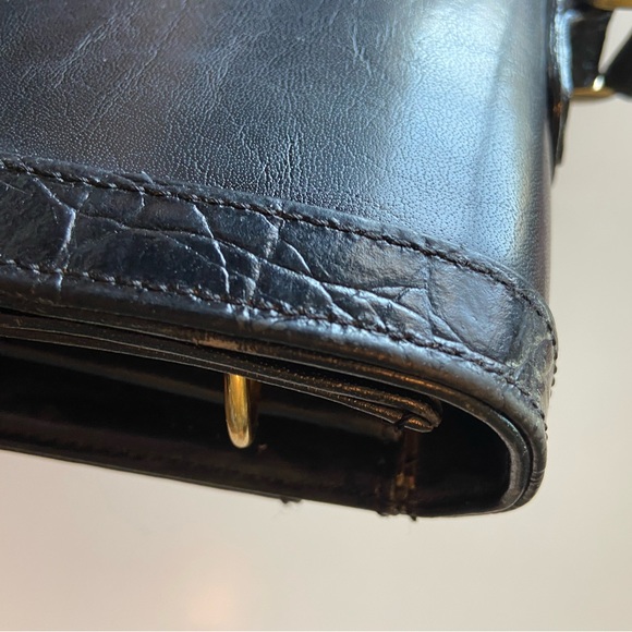 Vintage High End BELLE ROSE Black Leather Briefcase Attaché Purse Hand Bag RARE - Picture 5 of 16